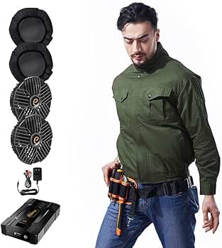 ELEMAI 22V 空調服 ファン・バッテリーセット 作業服用 熱中症対策 Amazon.co.jp: [elemai] ファン付き作業服 22V超高出力 25000mAh
